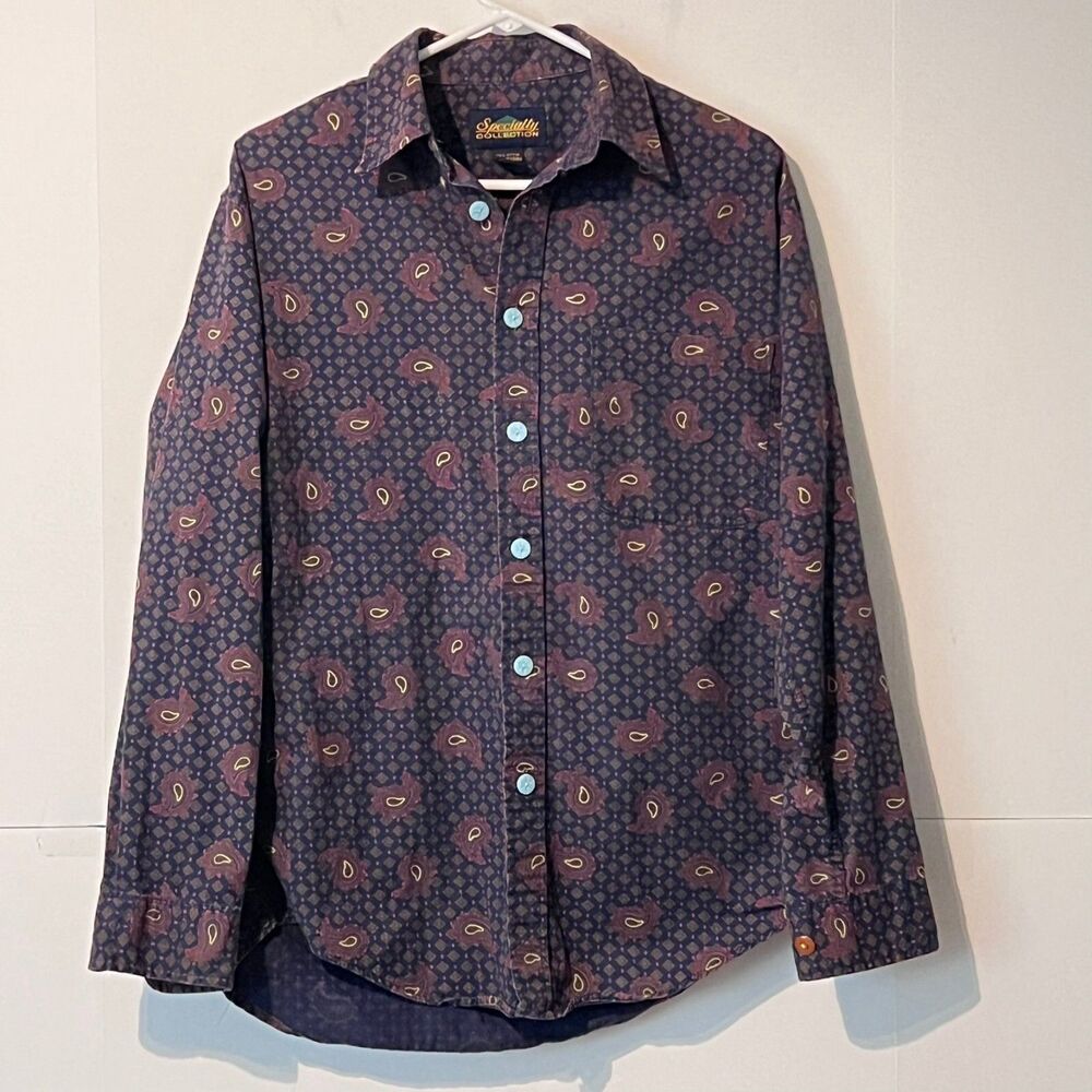 Vintage Specialty Collection Womens Shirt Size S Oversized Paisley Dot Button Up